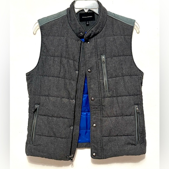 Banana Republic Grey Gray Zip & Snap Wool Blend Puffer Vest Outerwear Medium - Picture 1 of 6